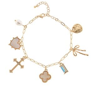 MOP Clover & Bow Multi Charm Bracelet